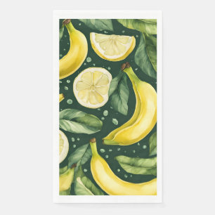 Serviette En Papier Bananes fraîches et tranches de citron Art aquarel
