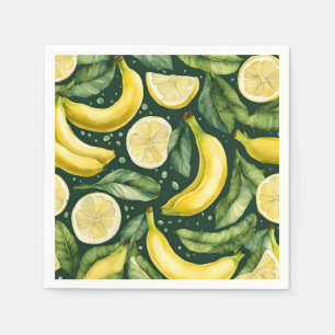 Serviette En Papier Bananes fraîches et tranches de citron Art aquarel