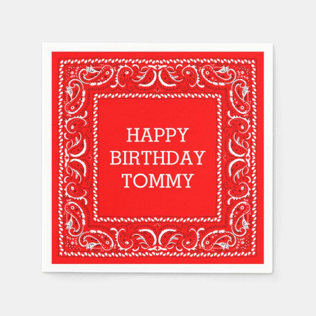 Serviette En Papier Bandana rouge | Cocktail Napkin (Devant)