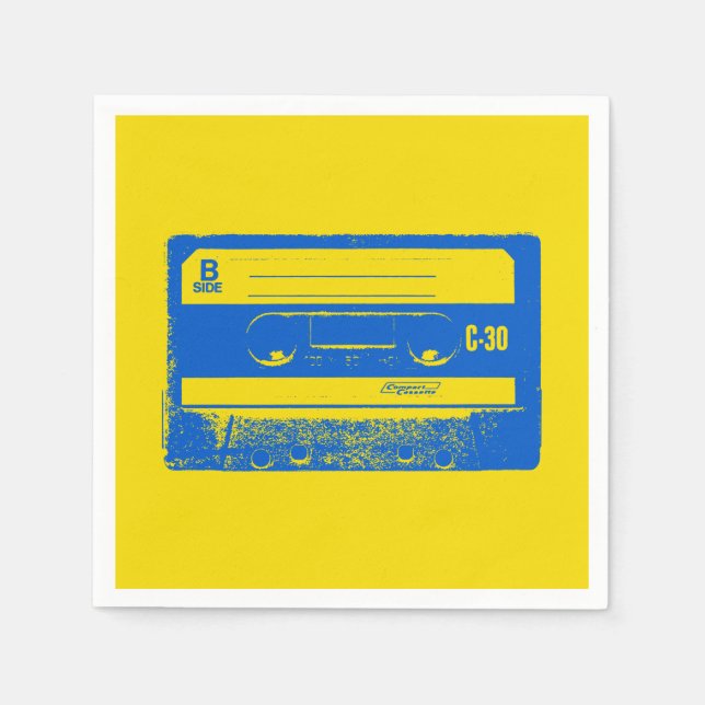 Serviette En Papier Bande de cassette bleu et jaune rétro (Devant)