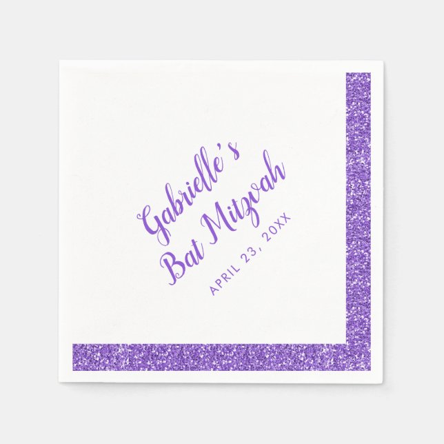 Serviette En Papier Bande de Parties scintillant violette Bat mitzvah  (Devant)
