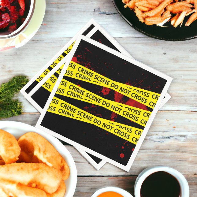 Serviette En Papier Bande de scène de crime policier (Police Crime Scene Tape Napkins from Ricaso. With blood splattered detail. )