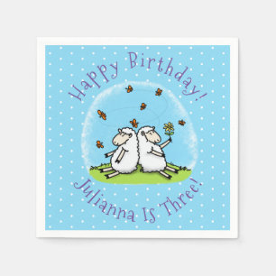 Serviette En Papier Bande dessinée d'amis des moutons et de papillons