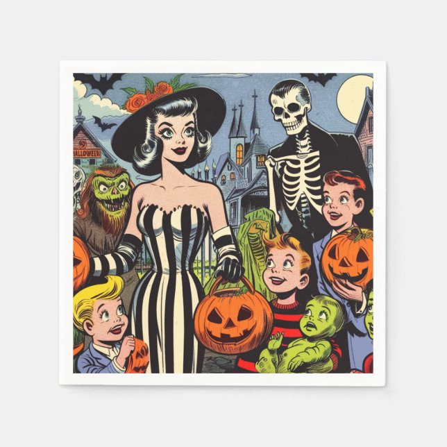 Serviette En Papier Bande dessinée d'Halloween vintage (Devant)