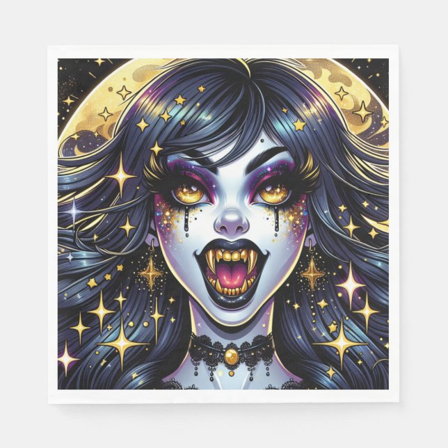 Serviette En Papier Bande dessinée Style Vampire Halloween Party (Devant)