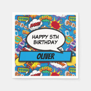 Serviette En Papier Bande dessinée Superhero fête d'anniversaire bleu