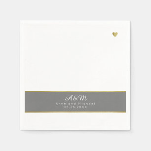 Serviette En Papier Bande gris monogramme chic sur mariage blanc