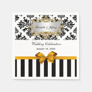 Serviette En Papier Bande noire blanc Damask Goldenrod Ruban