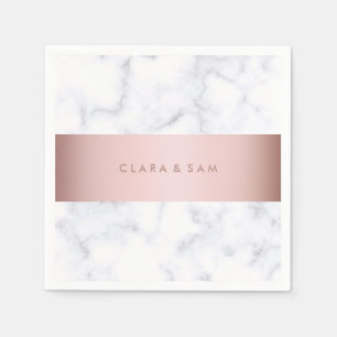 Serviette En Papier bande rose de faux d'or de marbre blanc élégant