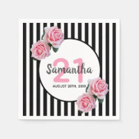 Bandes blanches noires florales roses 21e annivers