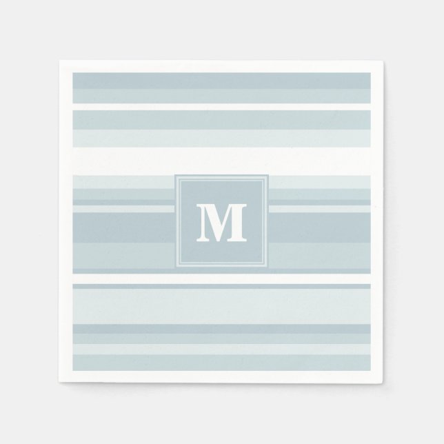Serviette En Papier Bandes bleu glace monogramme (Devant)
