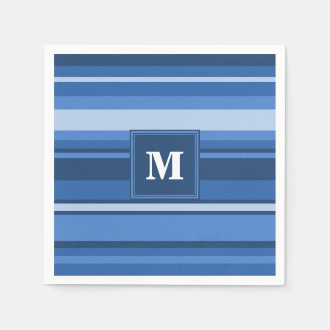 Serviette En Papier Bandes bleu monogramme (Devant)