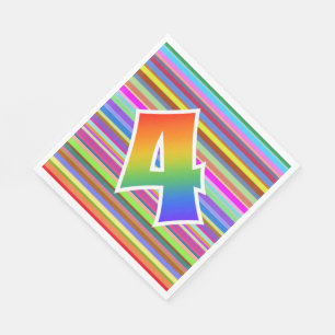 Serviette En Papier Bandes colorées + Motif arc-en-ciel "4" N° événeme