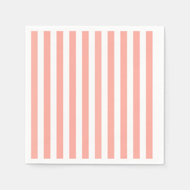 Serviette En Papier Bandes de bonbons corail et blanc (Devant)