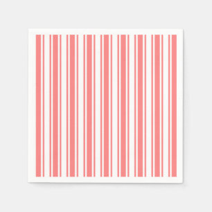 Serviette En Papier Bandes de bonbons corail et blanc