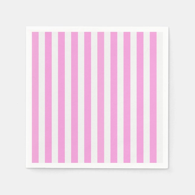 Serviette En Papier Bandes de bonbons roses et blanches (Devant)
