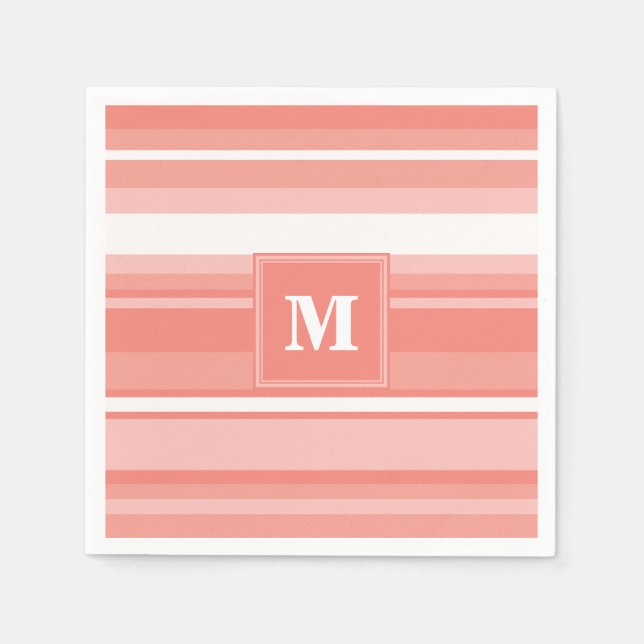 Serviette En Papier Bandes de corail monogramme (Devant)