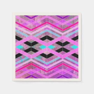 Serviette En Papier Bandes de croisement géométriques violettes roses 