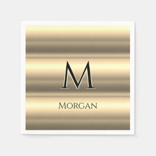 Serviette En Papier Bandes d'or, Nom noir et Monogramme