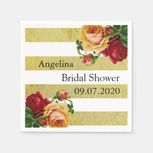 Serviette En Papier Bandes d'or Style Vintage Floral Mariage personnal