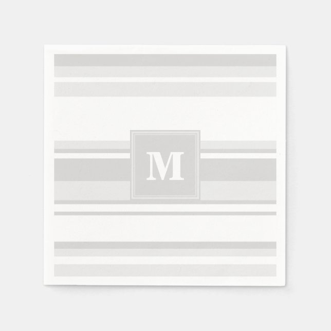 Serviette En Papier Bandes gris clair monogrammes (Devant)