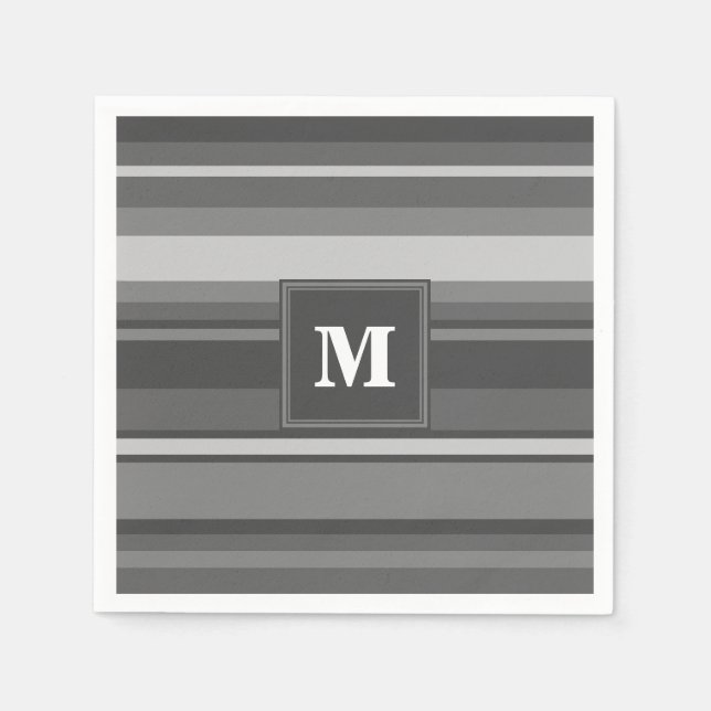 Serviette En Papier Bandes gris monogramme (Devant)