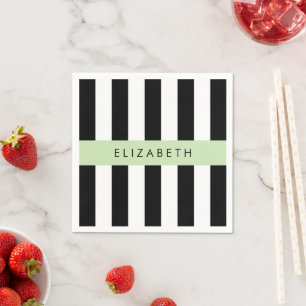 Serviette En Papier Bandes noires et blanches, Gravées, Lignes, Votre
