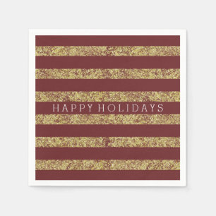 Serviette En Papier Bandes Parties scintillant Red Gold Faux