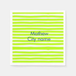 Serviette En Papier Bandes rétro néon vert jaune ajoutez nom ville