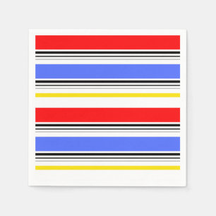 Serviette En Papier Bandes rouges bleues et blanches modernes