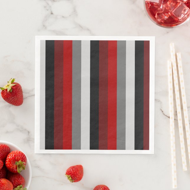 Serviette En Papier Bandes rouges et noires (En situation)