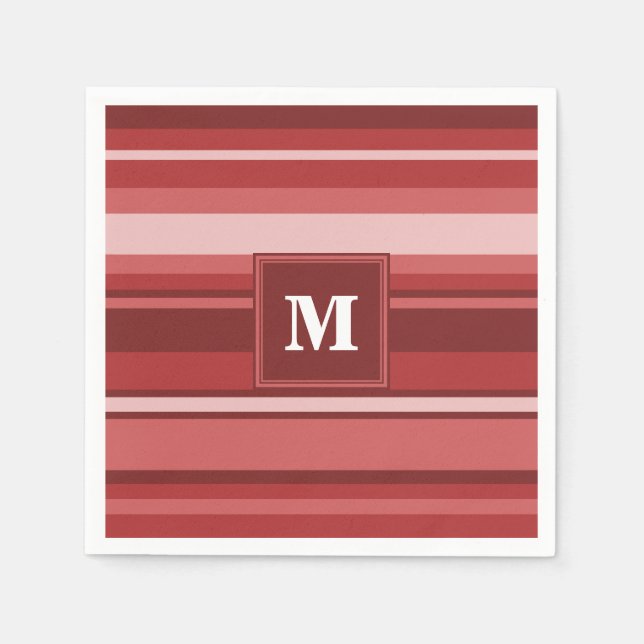 Serviette En Papier Bandes rouges monogrammes (Devant)