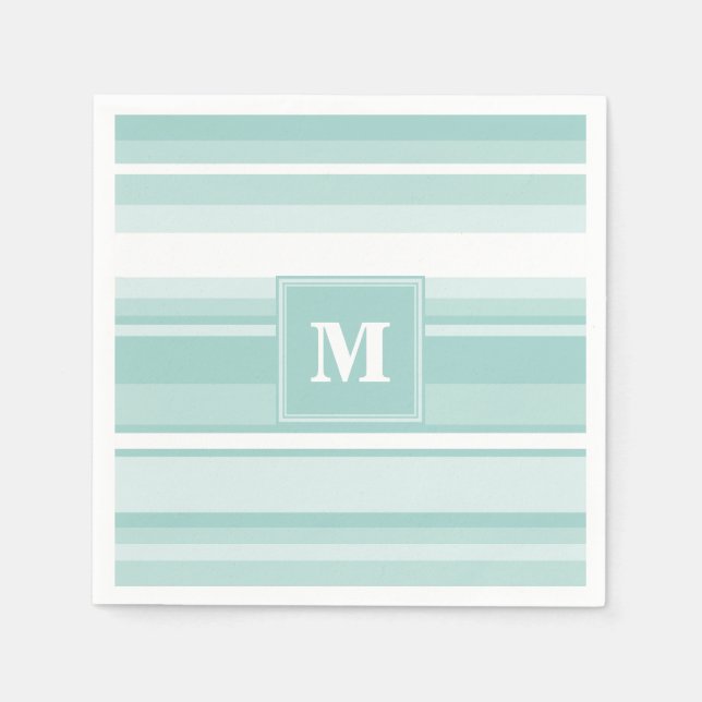 Serviette En Papier Bandes vertes de menthe monogramme (Devant)