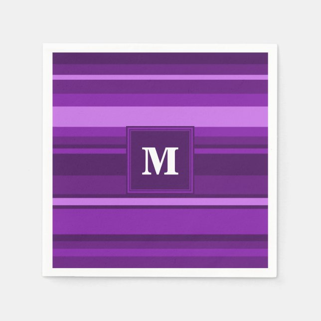 Serviette En Papier Bandes violettes monogrammes (Devant)