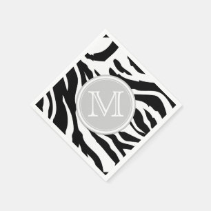 Serviette En Papier Bandes Zèbre Noir et Blanc avec Monogramme