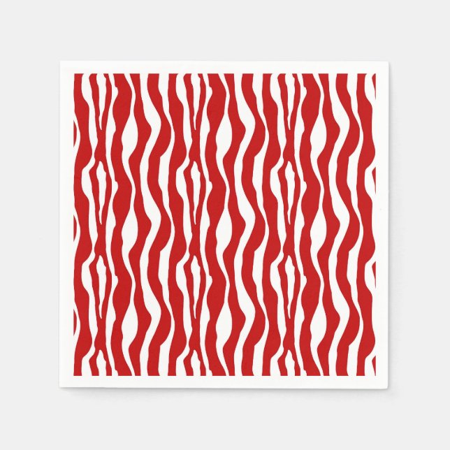 Serviette En Papier Bandes zébrées - Rouge et blanc profond (Devant)