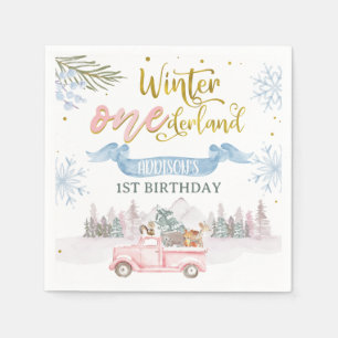 Serviette En Papier Bannière de camion rose Hiver Onederland Anniversa
