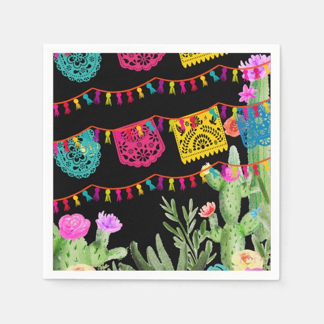 Serviette En Papier Bannière mexicaine de fête avec nappe en cactus fl (Devant)