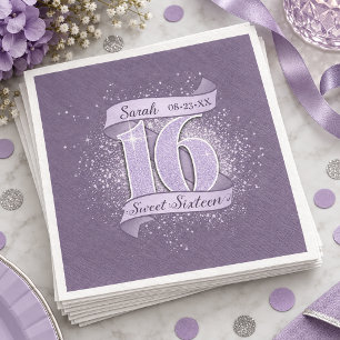 Serviette En Papier Bannière Ruban Sweet 16 Violet Foncé ID1333