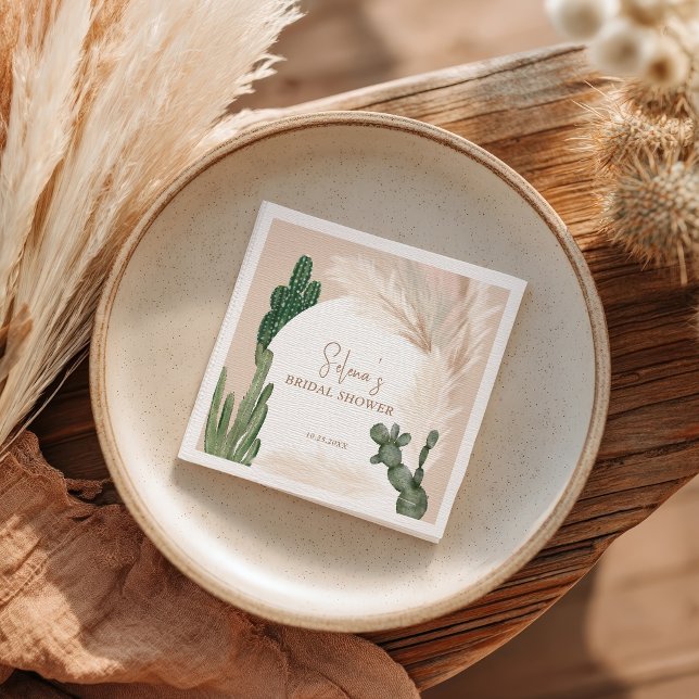 Serviette En Papier Baño de bebé boho cactus pampas arco desierto (Boho cactus pampas arch desert bridal shower napkins)