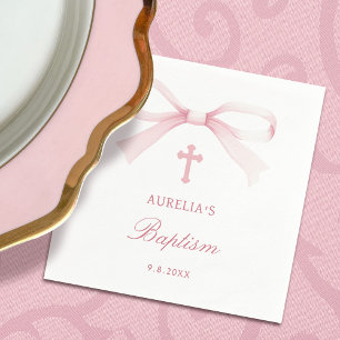 Serviette En Papier Baptême à l'arc rose aquarelle