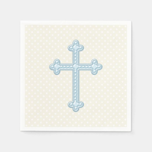 Serviette En Papier Baptême Baby Blue Cross (Devant)