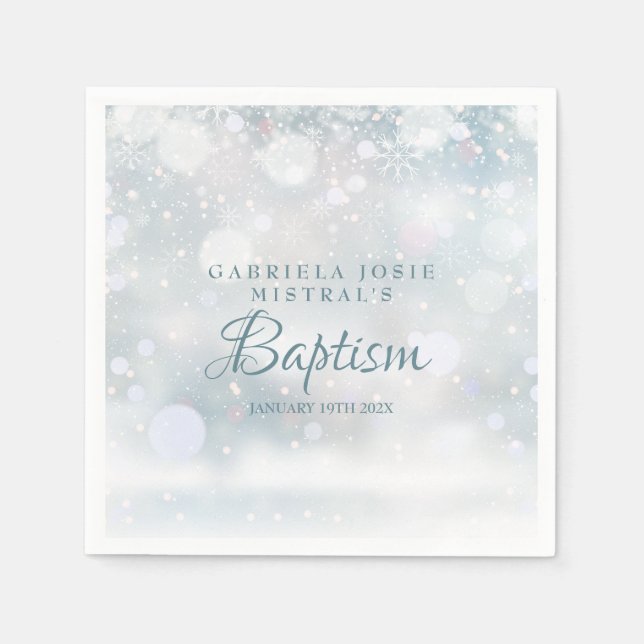 Serviette En Papier Baptême Bapteme Flocons de Neige Hiver (Devant)