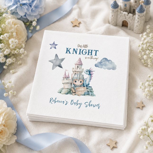 Serviette En Papier Baptême Bébé Chevalier Dragon Bleu Rêve Conte de F (Créateur téléchargé)