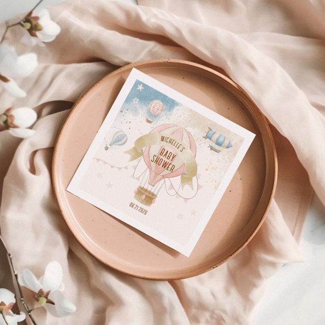 Serviette En Papier Baptême Bébé Montgolfière Pastel (Créateur téléchargé)