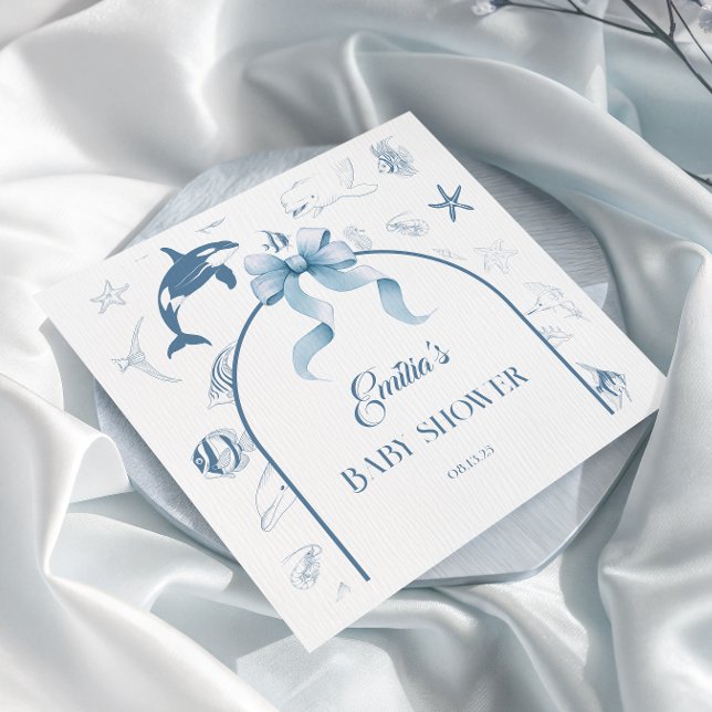 Serviette En Papier Baptême Bébé Paillettes Océan Bleu (Créateur téléchargé)