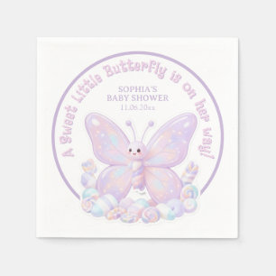 Serviette En Papier Baptême Bébé Papillon Violet Lavande Magique