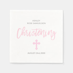 Serviette En Papier BAPTÊME blanc rose personnalisé de croix de FILL