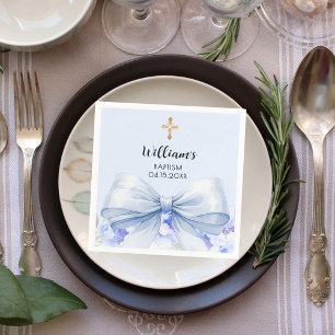 Serviette En Papier Baptême bleu noeud garçon floral