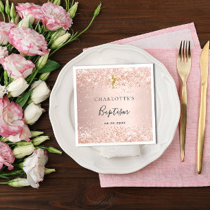Serviette En Papier Baptême blush rose or parties scintillant nom fill
